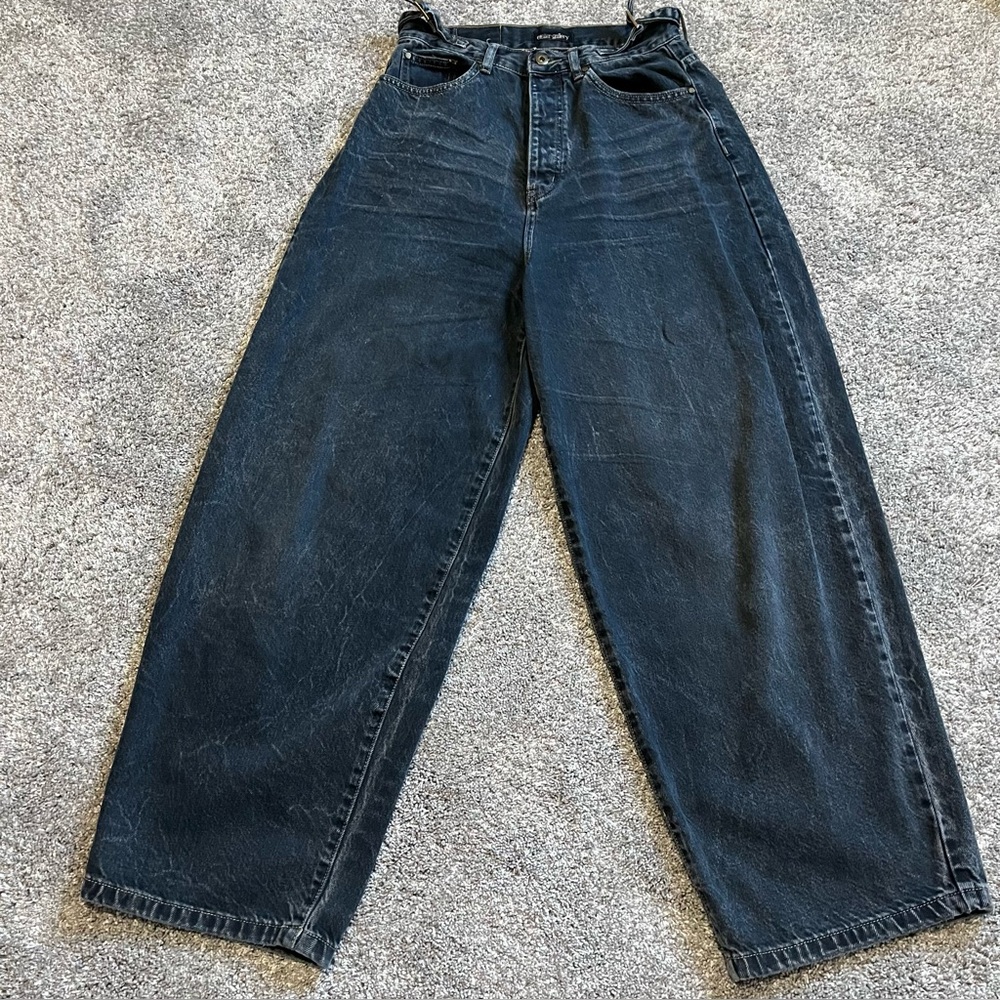Etelier Gallery Tusk Denim Jeans Size 30” Waist Blue Distressed Wide Leg